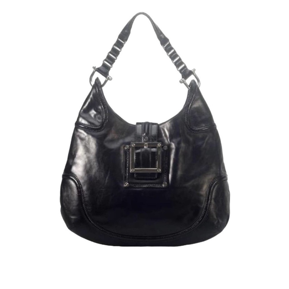 Tory Burch | Black " Horseshoe Hobo " Bag w/ Buckle Trim Handbag Bag